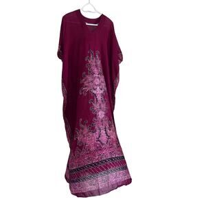 Boho Embroidered Caftan Maxi Dress One Size Sheer Flowy Festival Style